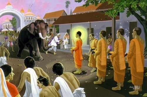 Con voi điên tấn công Đức Phật và Tăng đoàn.