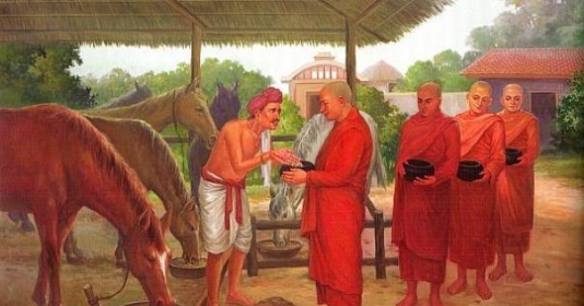 
Đức Phật thọ nhận cúng dàng thức ăn cho ngựa trong suốt 3 tháng an cư 