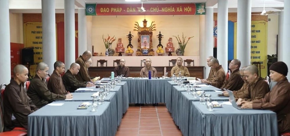 Quang cảnh phiên họp thường kỳ tháng 3/2024 của BTS Phật giáo tỉnh Ninh Bình