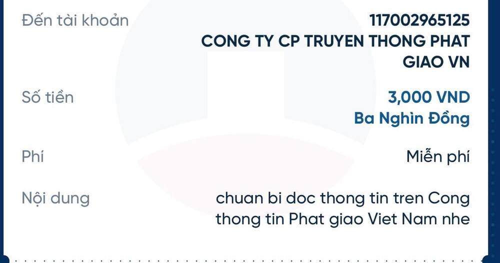 Biên tập viên đã thử chuyển tiền vào TK của Cty CP Truyen thong Phat giao VN tại số TK của Ngân hàng Vietinbank.